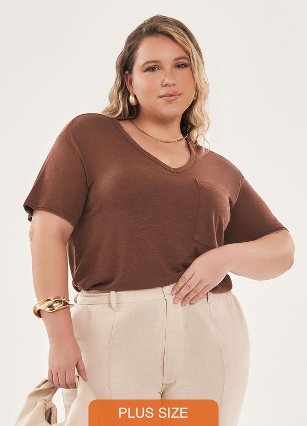 Lisamour - Blusa Decote V de Manga Curta Marrom