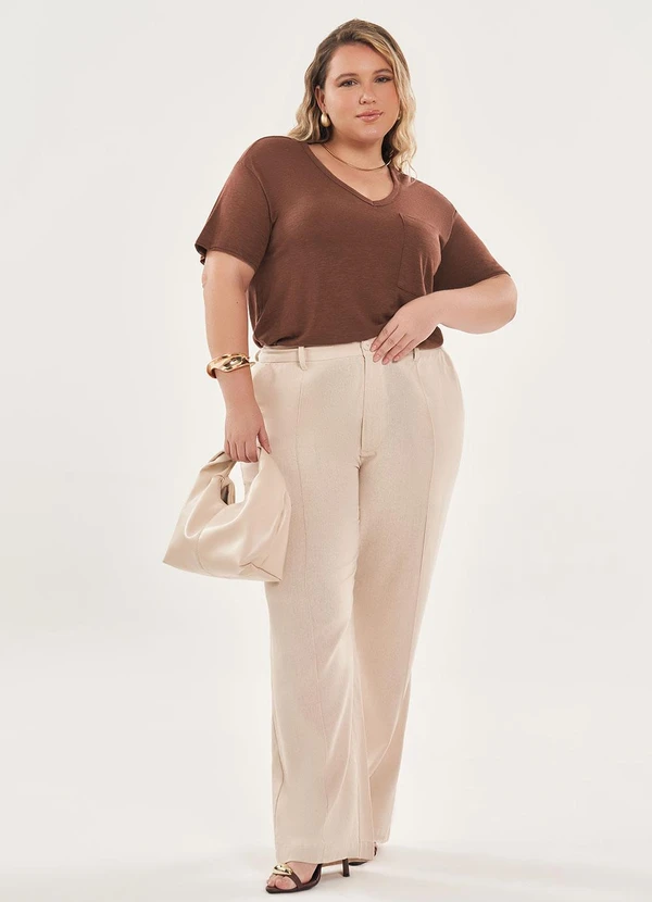 Lisamour - Blusa Decote V de Manga Curta Marrom 2