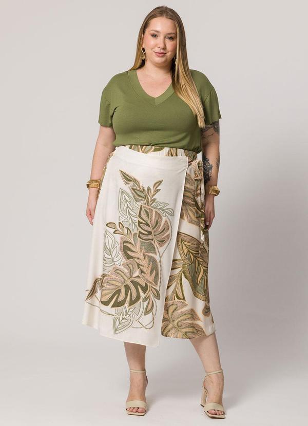 Lisamour - Blusa Decote V de Manga Curta Verde 2