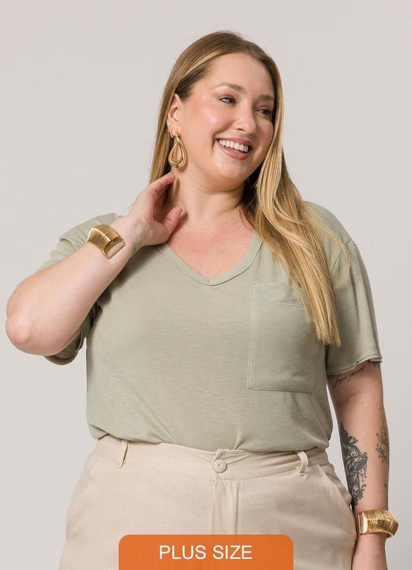 Lisamour - Blusa Decote V de Manga Curta Verde