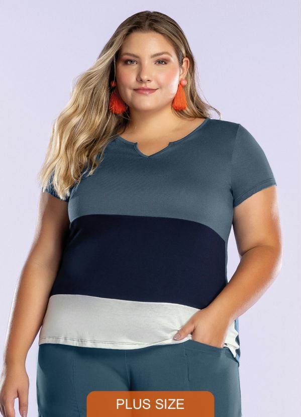 Maelle - Blusa Decote V Malha Viscose Azul