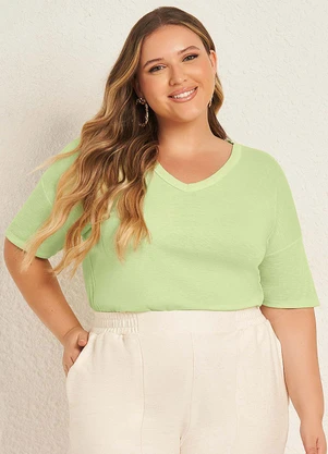Lisamour - Blusa Decote V Manga Curta Verde - LISAMOUR
