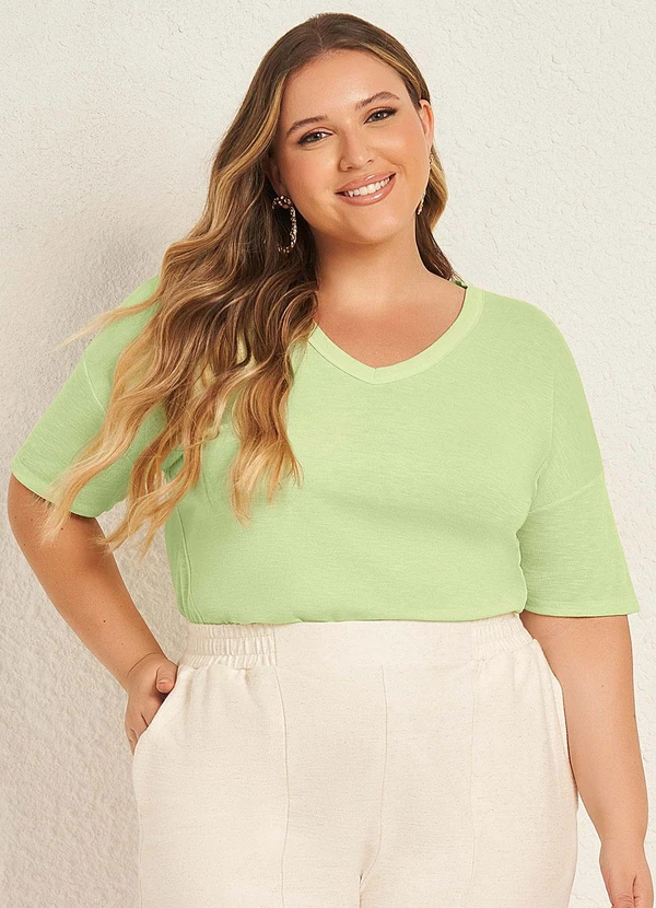 Lisamour - Blusa Decote V Manga Curta Verde