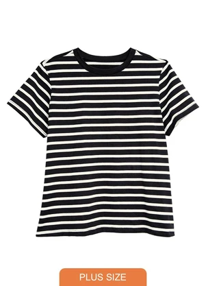 Malwee - Blusa em Cotton Listrado Plus Preto - MALWEE