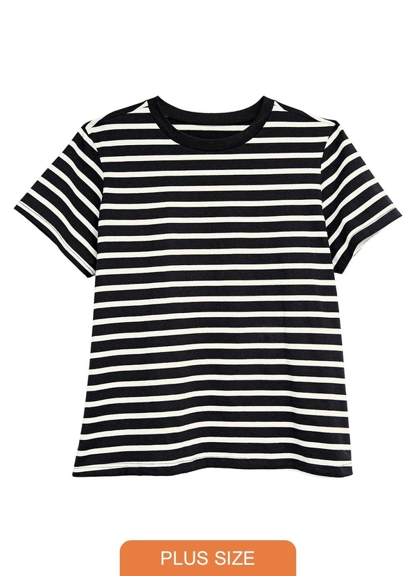 Malwee - Blusa em Cotton Listrado Plus Preto