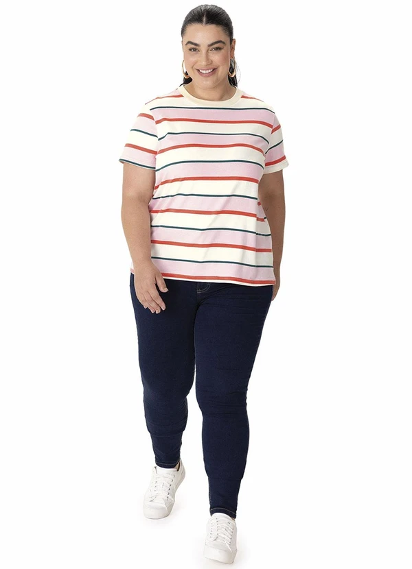 Malwee - Blusa em Cotton Listrado Plus Rosa Claro