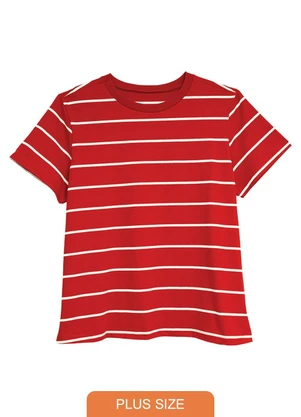 Malwee - Blusa em Cotton Listrado Plus Vermelho - MALWEE