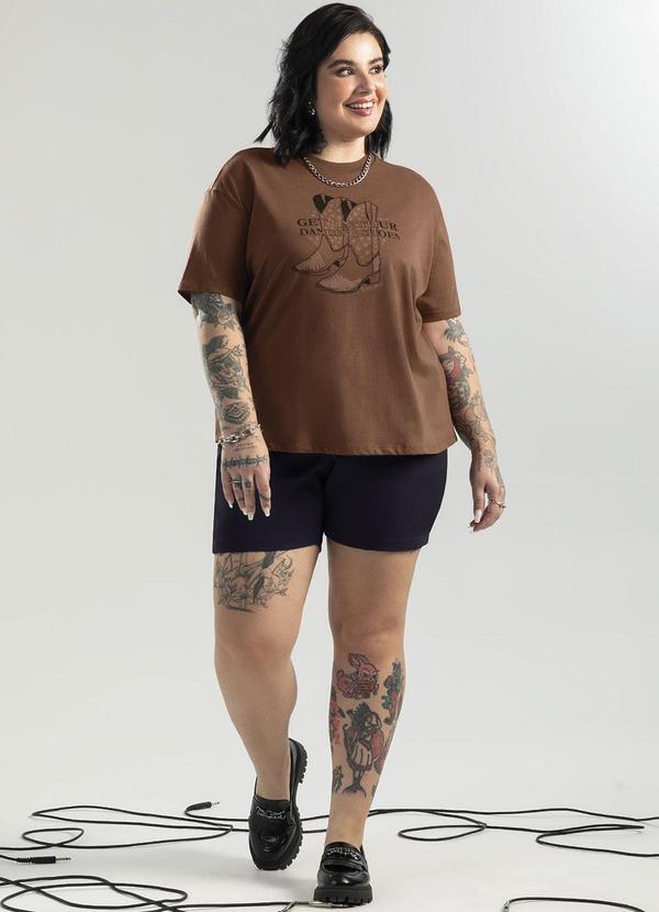 Cativa - Blusa em Malha Comfort Estampada Marrom 2