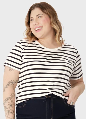 Malwee - Blusa em Malha Listrada PlusPreto - MALWEE