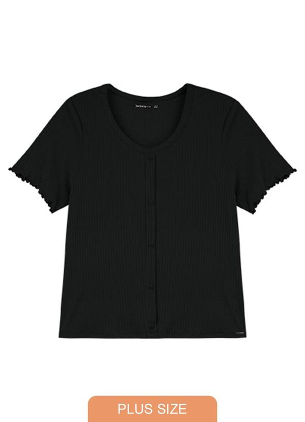 Rezzato - Blusa em Ribana com Botões Adulto Plus Preto