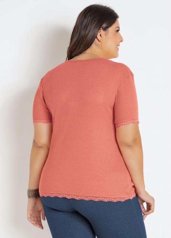 Marguerite - Blusa em Ribana e Renda Coral Plus Size 5