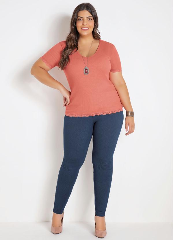 Marguerite - Blusa em Ribana e Renda Coral Plus Size 4