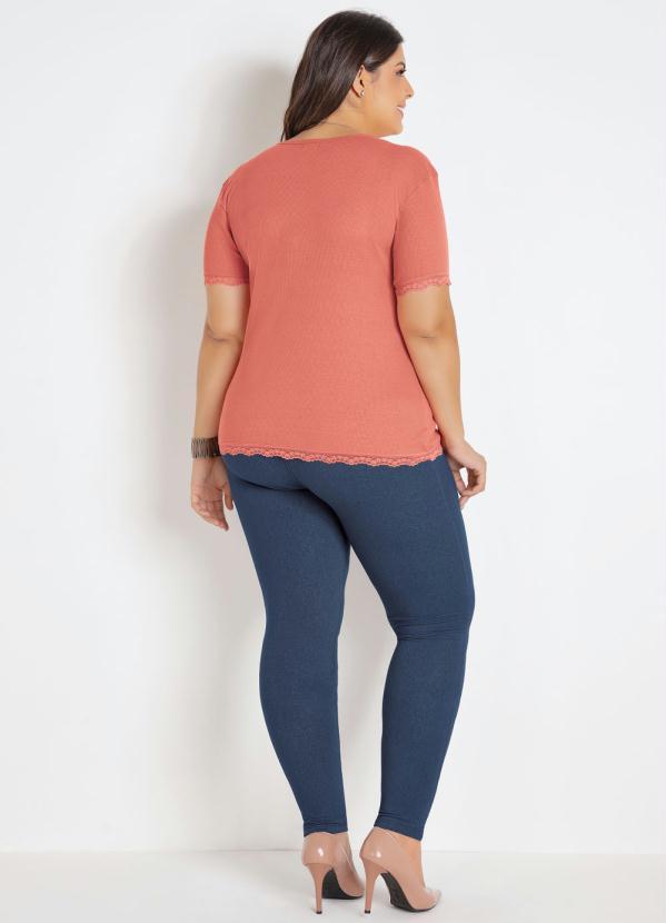Marguerite - Blusa em Ribana e Renda Coral Plus Size 3
