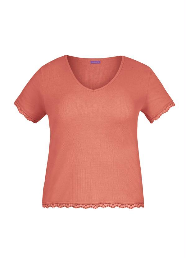 Marguerite - Blusa em Ribana e Renda Coral Plus Size 2