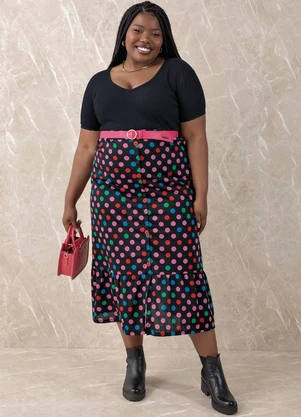 Marguerite - Blusa em Ribana e Renda Preta Plus Size - MARGUERITE