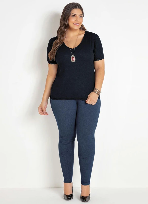 Marguerite - Blusa em Ribana e Renda Preta Plus Size 5