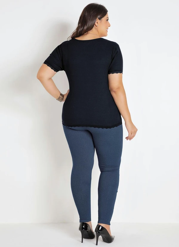 Marguerite - Blusa em Ribana e Renda Preta Plus Size 6