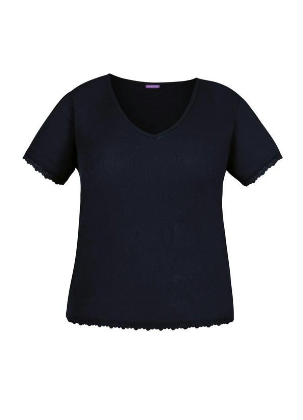 Marguerite - Blusa em Ribana e Renda Preta Plus Size 7