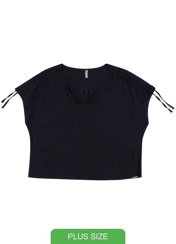Cativa Plus Size - Blusa em Tecido com Manga Diferenciada Preto 1