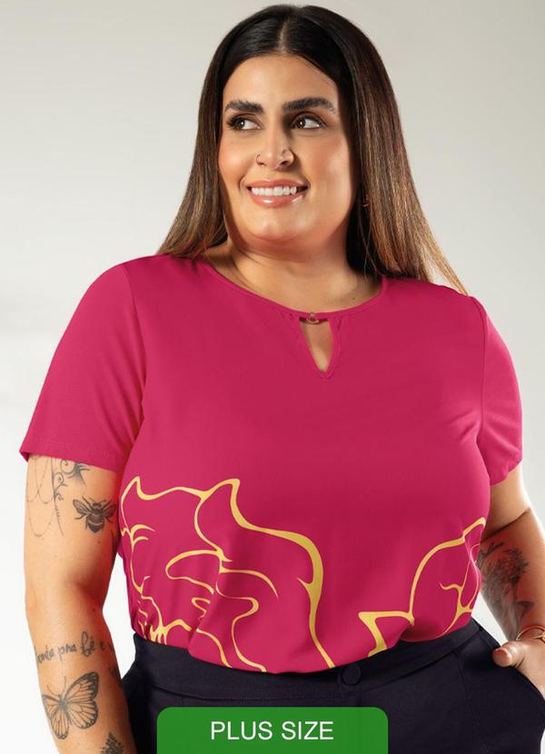 Cativa - Blusa Estampa e Detalhe no Busto Rosa