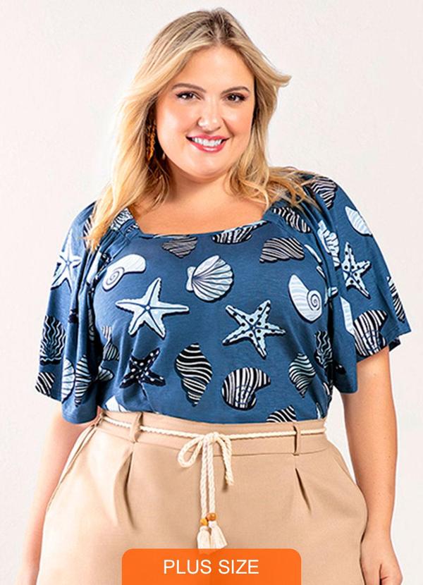 Rezzato - Blusa Estampa Minimalista Adulto Plus Azul