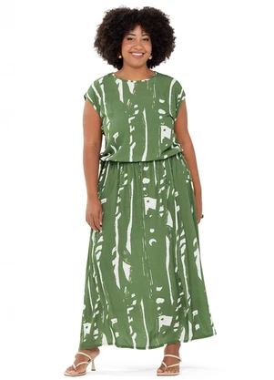 Outlet - Blusa Estampada Abstrata com Ajuste Plus Verde - OUTLET