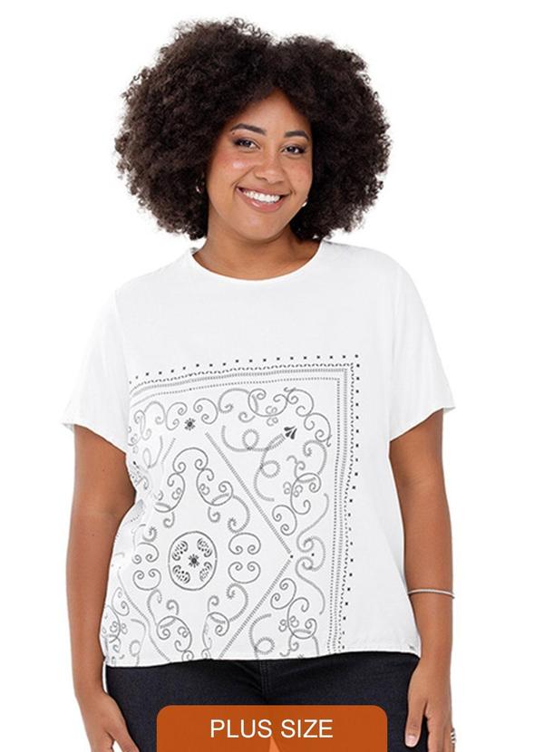 Rezzato - Blusa Estampada Adulto Plus Size Feminino Branco