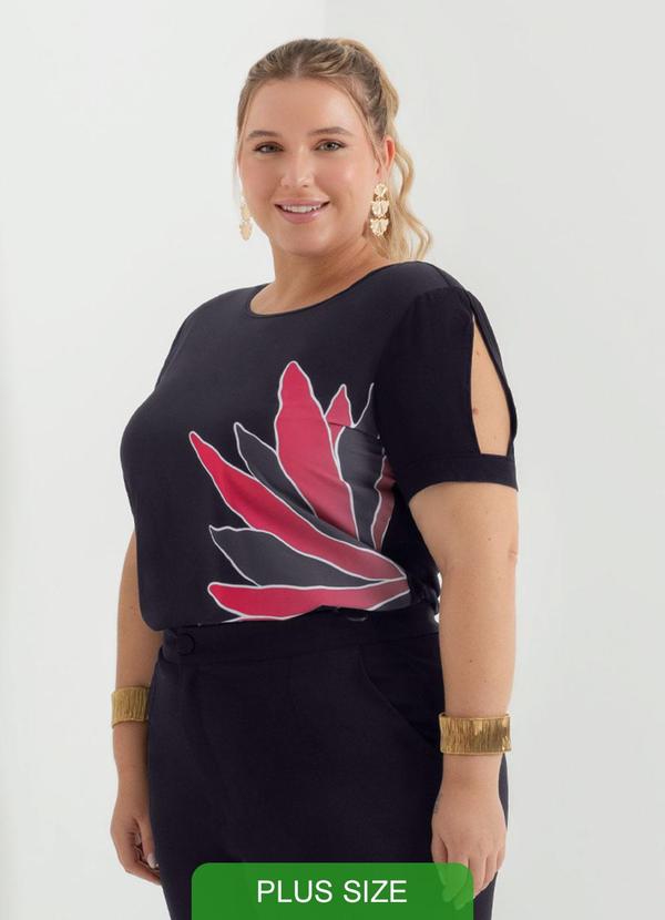 Cativa - Blusa Estampada com Recorte Preto