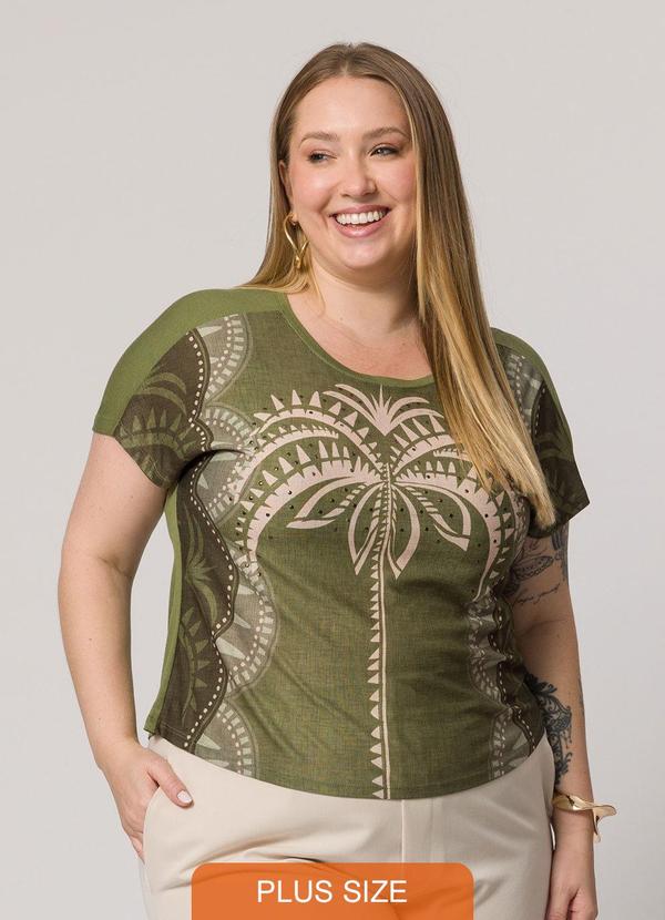 Lisamour - Blusa Estampada de Manga Curta Verde