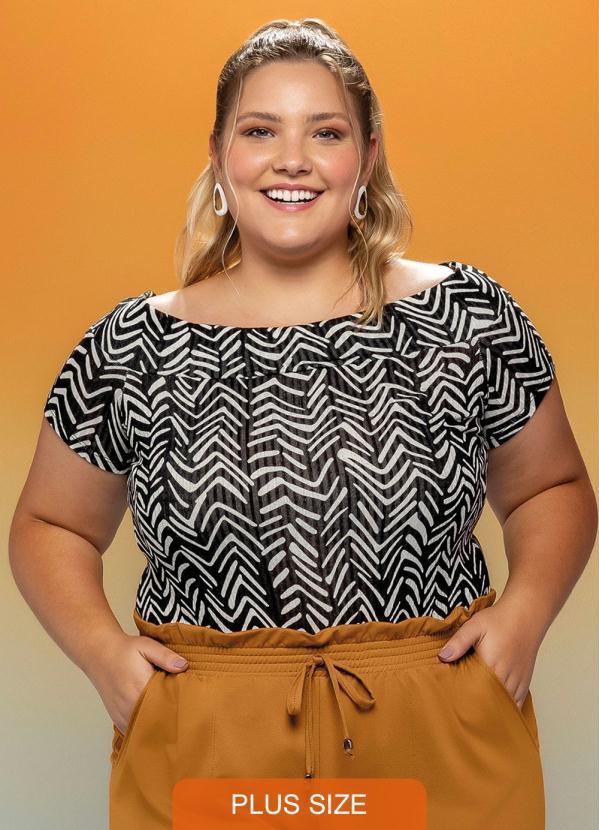 Maelle - Blusa Estampada Decote Ciganinha Preto