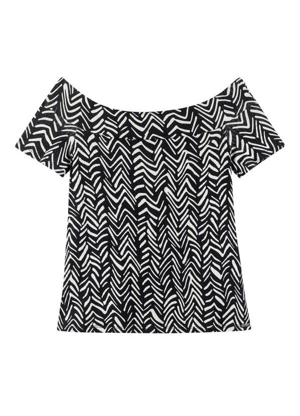 Maelle - Blusa Estampada Decote Ciganinha Preto 5
