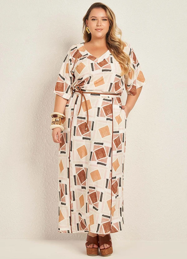 Lisamour - Blusa Estampada Decote V Bege