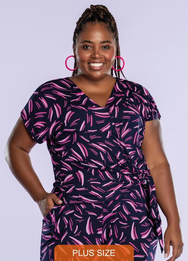 Maelle - Blusa Estampada Detalhe Transpassado Azul