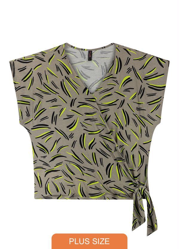 Maelle - Blusa Estampada Detalhe Transpassado Marrom