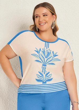 Lisamour - Blusa Estampada Manga Curta Azul - LISAMOUR