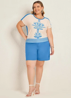 Lisamour - Blusa Estampada Manga Curta Azul - LISAMOUR