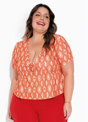 Marguerite - Blusa Étinica com Franzido e Amarração Plus Size - MARGUERITE
