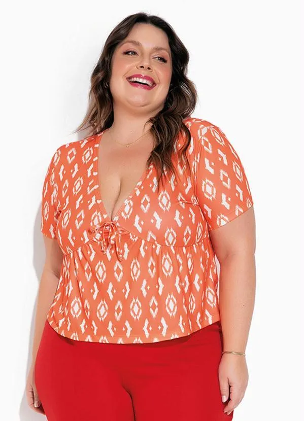 Marguerite - Blusa Étinica com Franzido e Amarração Plus Size