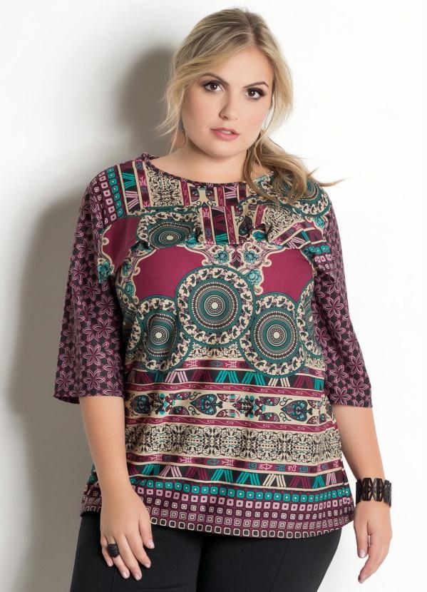 Marguerite - Blusa Étnica Plus Size com Meia Manga