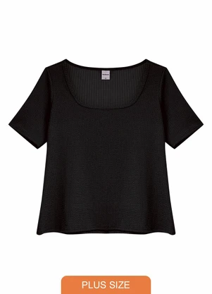 Malwee - Blusa Evasê Texturizada Plus Preto - MALWEE