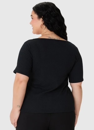Malwee - Blusa Evasê Texturizada Plus Preto - MALWEE
