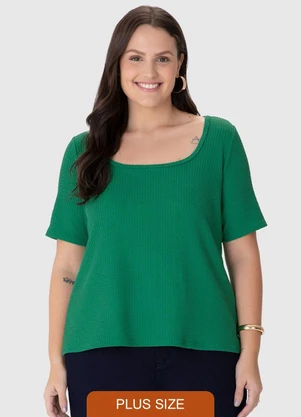 Malwee - Blusa Evasê Texturizada Plus Verde - MALWEE