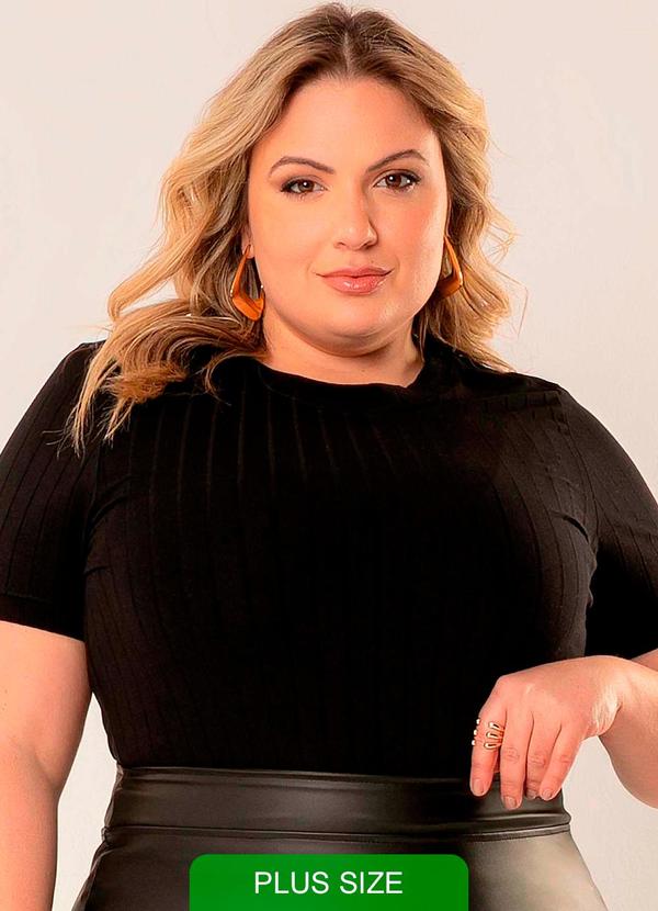 Cativa - Blusa Feminina Canelada com Gola Plus Preto