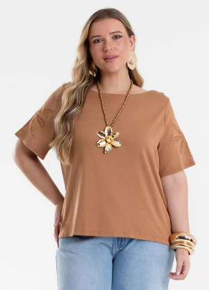 Secret Glam - Blusa Feminina com Bordado Marrom - SECRET GLAM