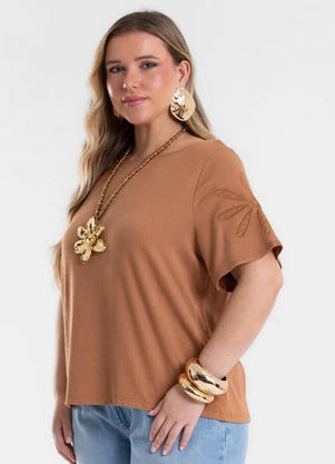Secret Glam - Blusa Feminina com Bordado Marrom - SECRET GLAM