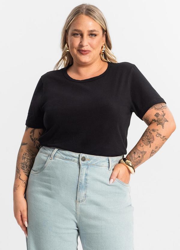 Rovitex - Blusa Feminina Cotton Manga Curta Preto 4