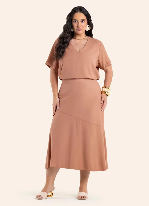 Secret Glam - Blusa Feminina Decote V Viscose Marrom
