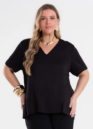 Secret Glam - Blusa Feminina Decote V Viscose Preto - SECRET GLAM