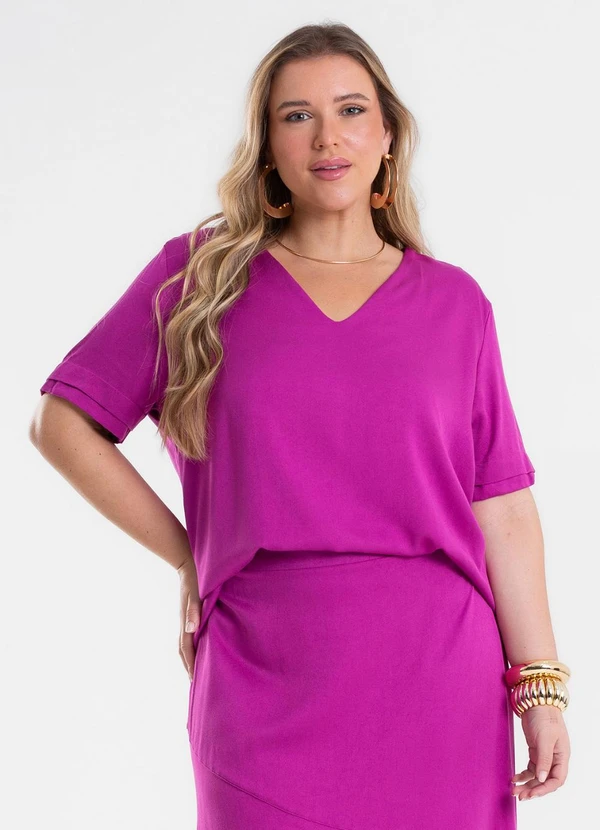 Secret Glam - Blusa Feminina Decote V Viscose Roxo