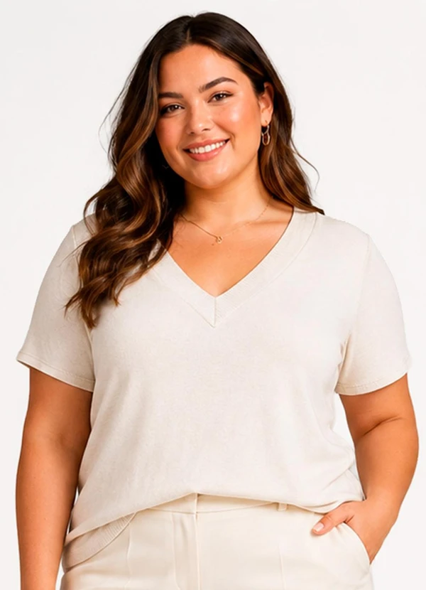 Secret Glam - Blusa Feminina em Visco Tricot e Ribana Bege